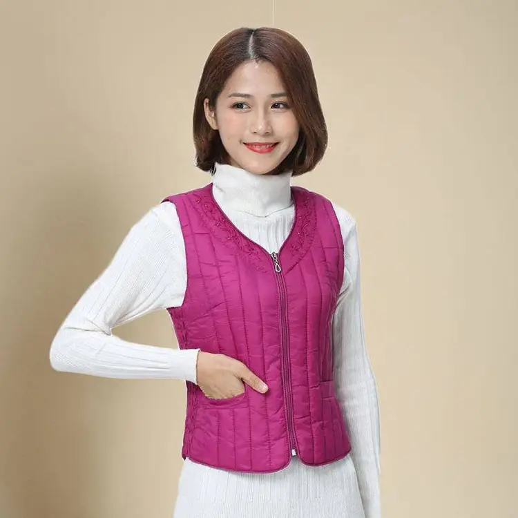Women's Red Down Cotton Waistcoat Vest Medium to Large - Image 9