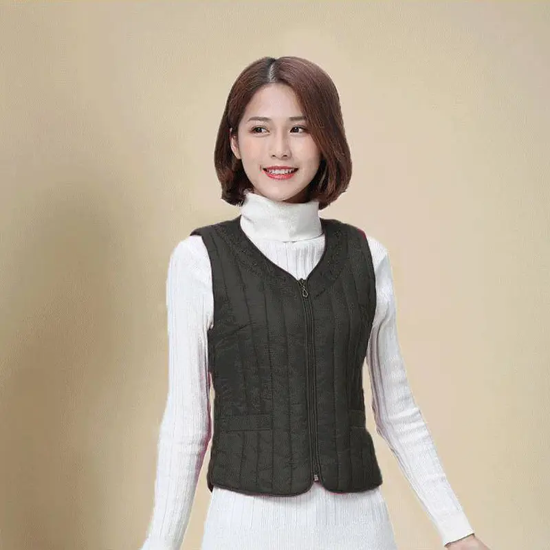 Women's Red Down Cotton Waistcoat Vest Medium to Large - Image 3