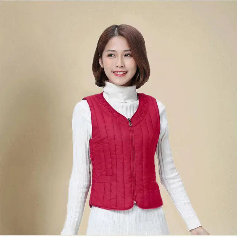 Women's Red Down Cotton Waistcoat Vest Medium to Large - Image 4