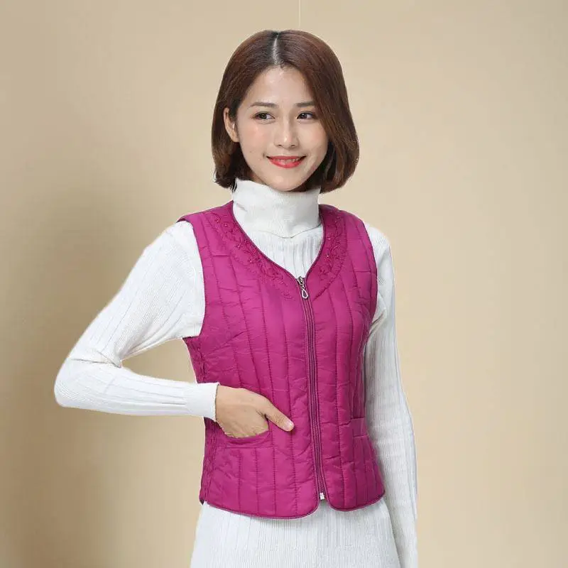 Women's Red Down Cotton Waistcoat Vest Medium to Large - Image 5