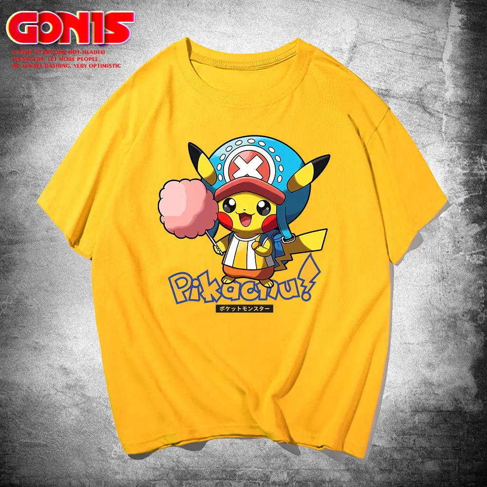 Men Women Yellow Pikachu Printed T-Shirt Summer Casual - Image 3