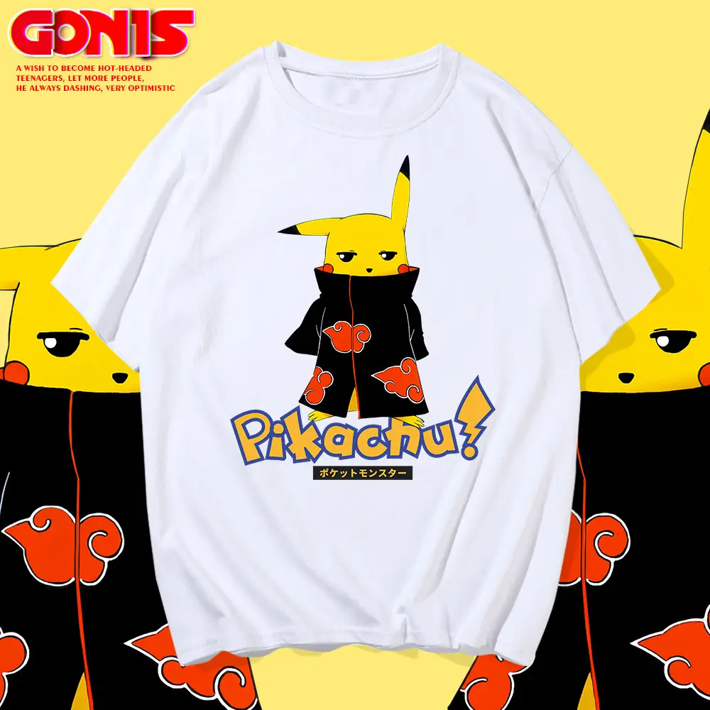 Naruto Pikachu T-Shirt Black Young Men Women - Image 10
