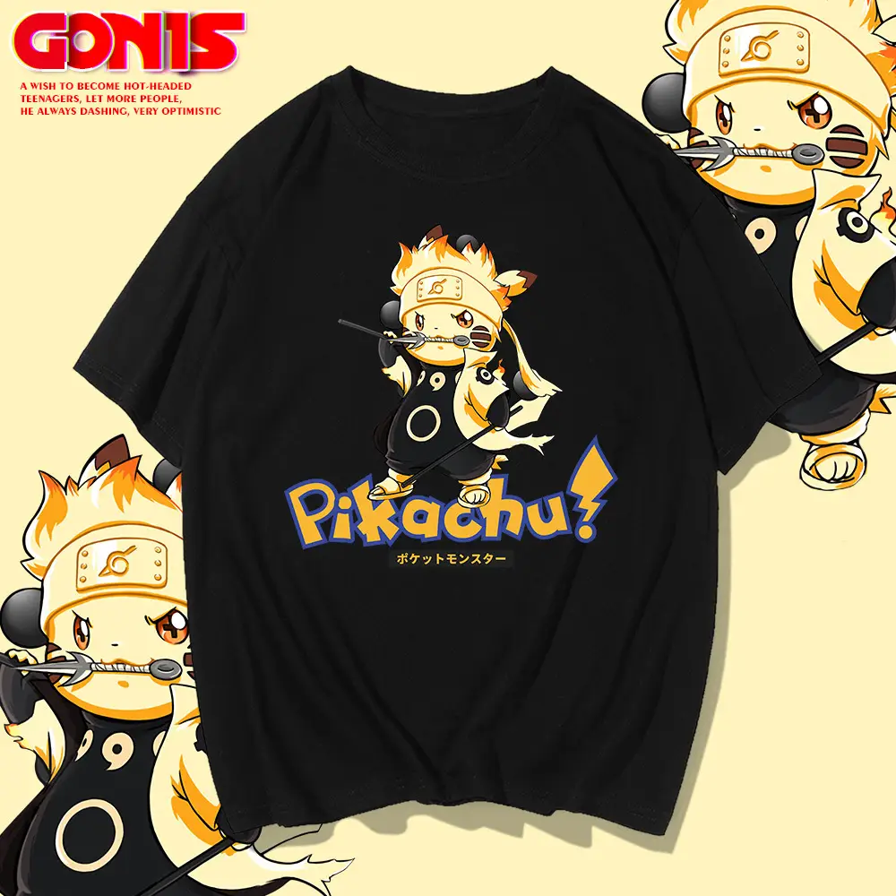 Pikachu X Naruto Anime Men T-Shirt Pink