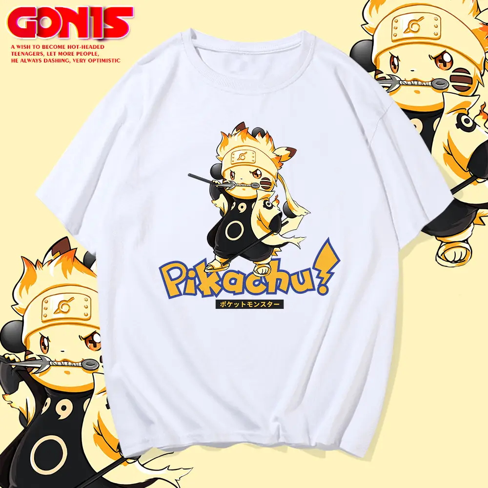 Pikachu X Naruto Anime Men T-Shirt Pink
