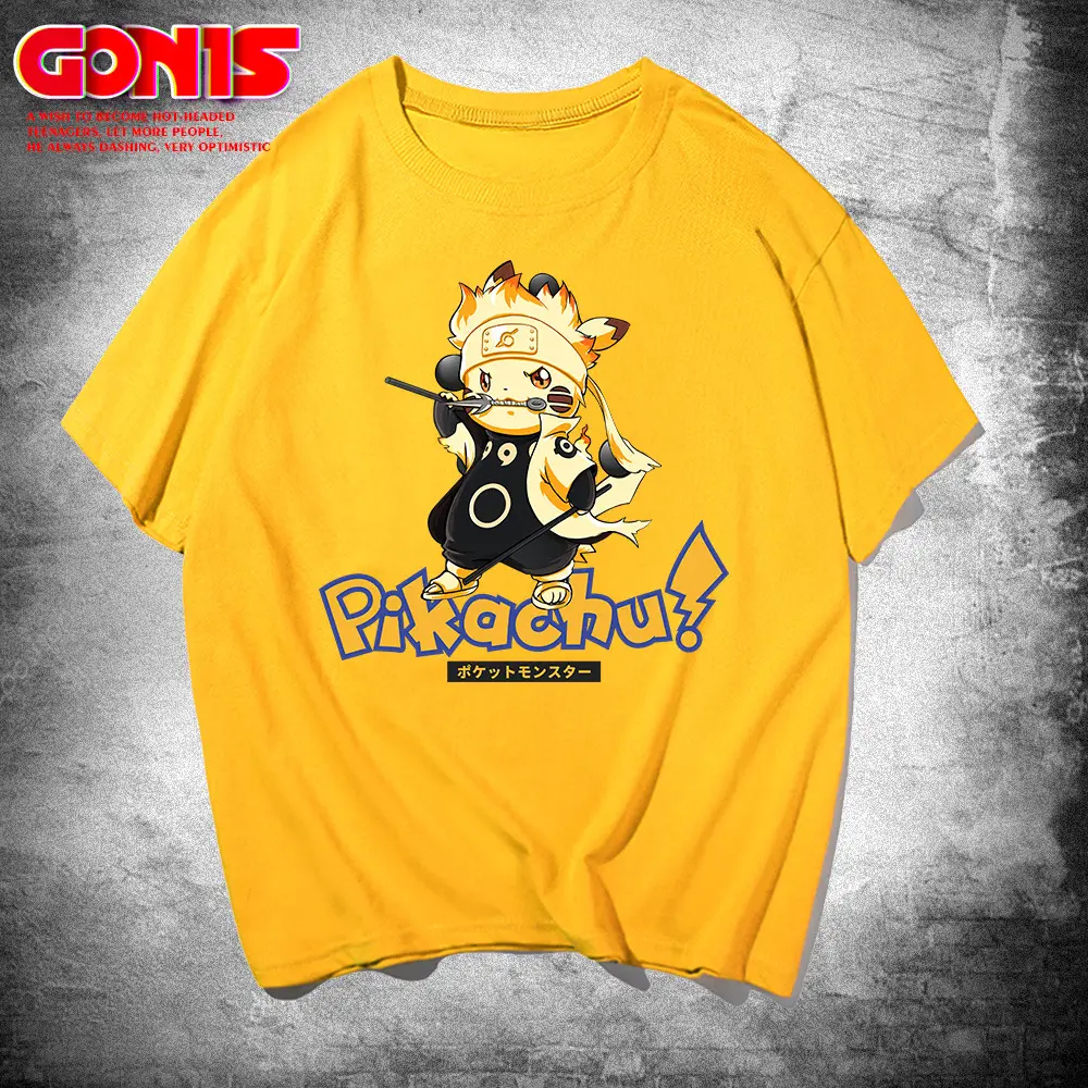 Pikachu X Naruto Anime Men T-Shirt Pink