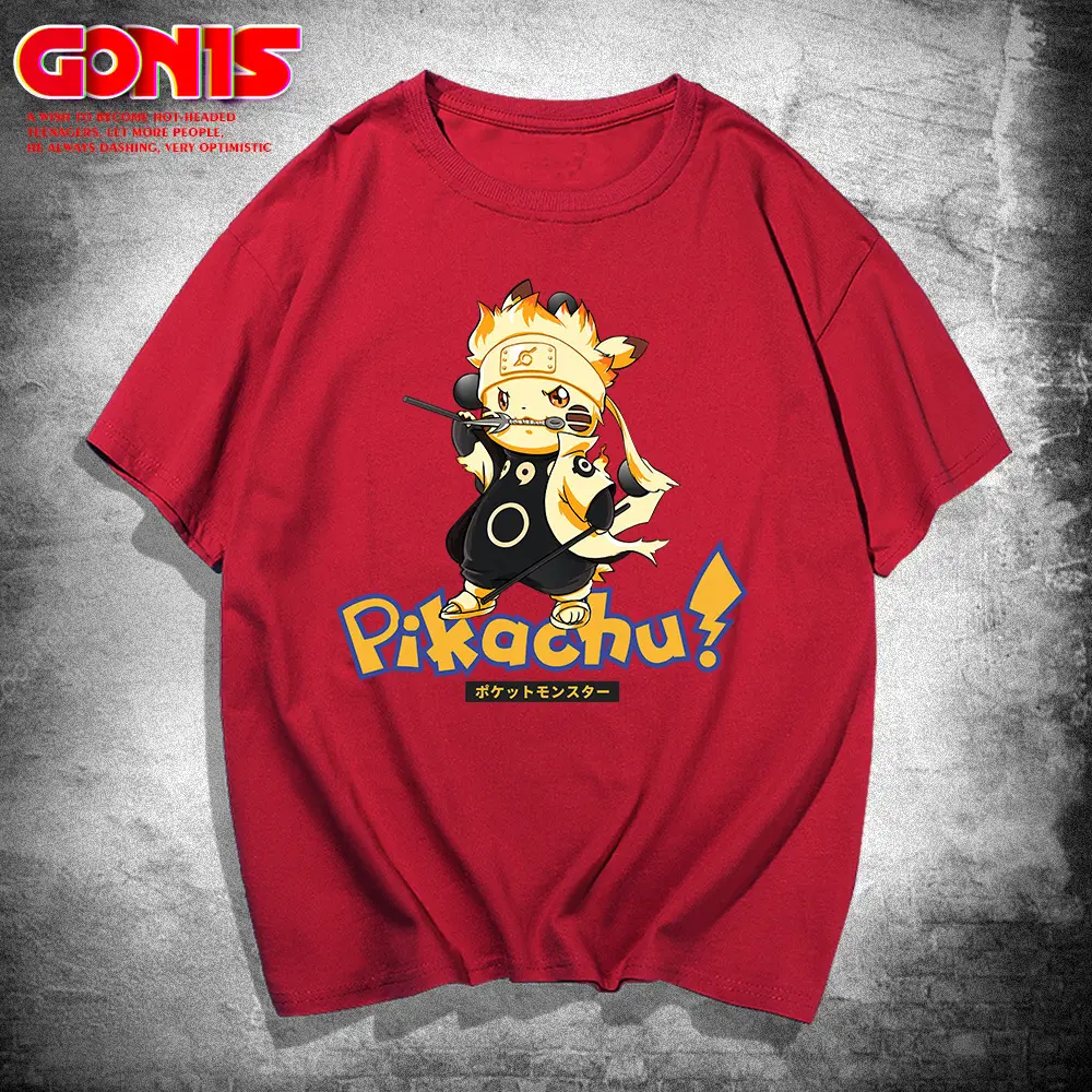 Pikachu X Naruto Anime Men T-Shirt Pink