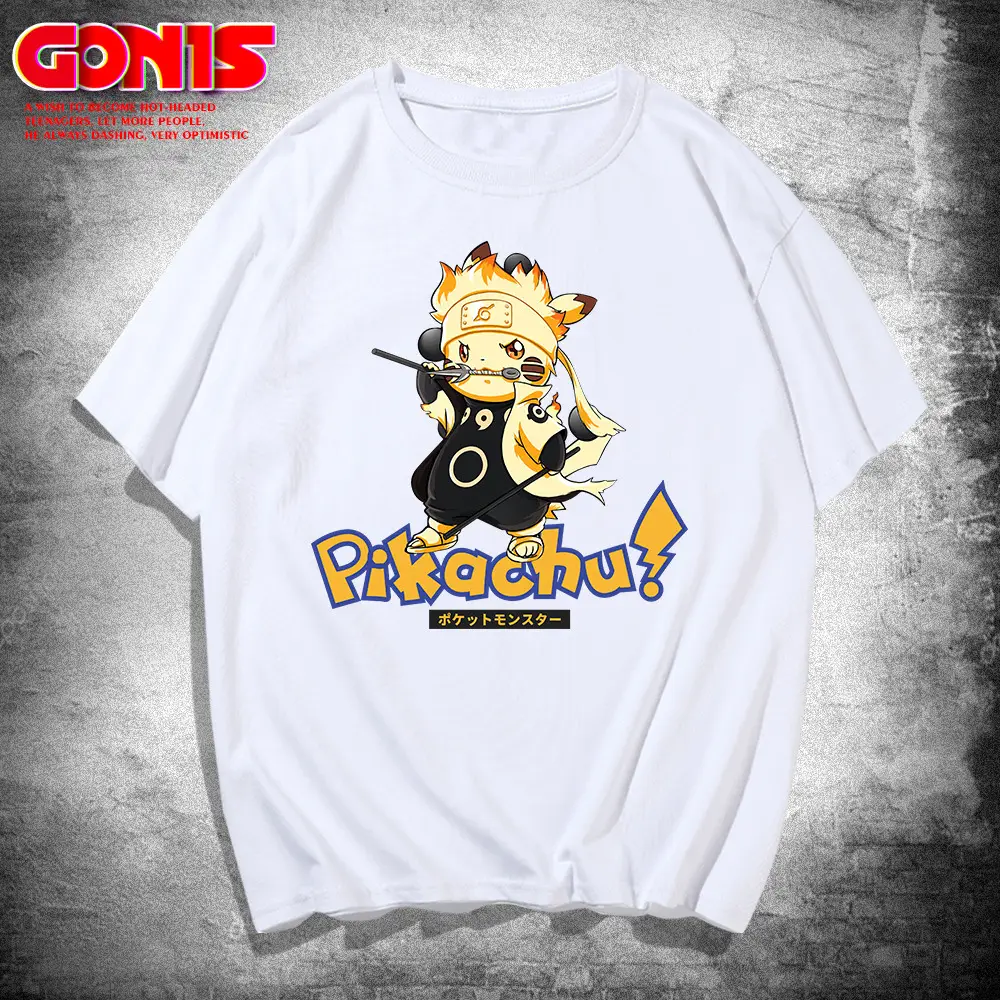 Pikachu X Naruto Anime Men T-Shirt Pink