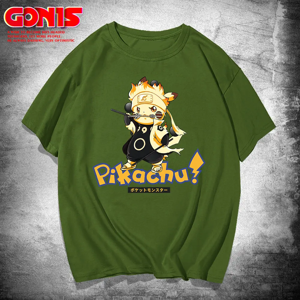 Pikachu X Naruto Anime Men T-Shirt Pink