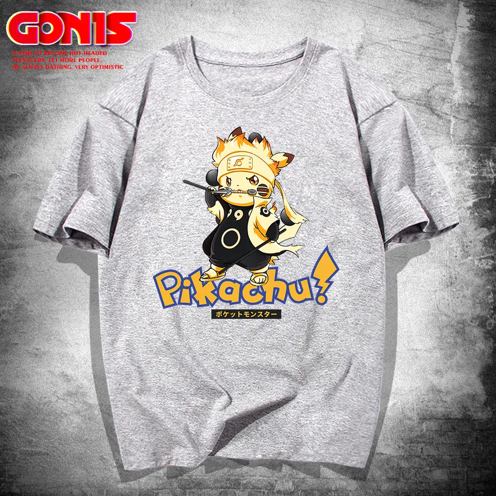 Pikachu X Naruto Anime Men T-Shirt Pink