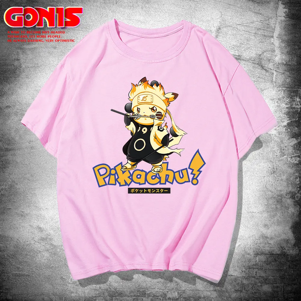 Pikachu X Naruto Anime Men T-Shirt Pink