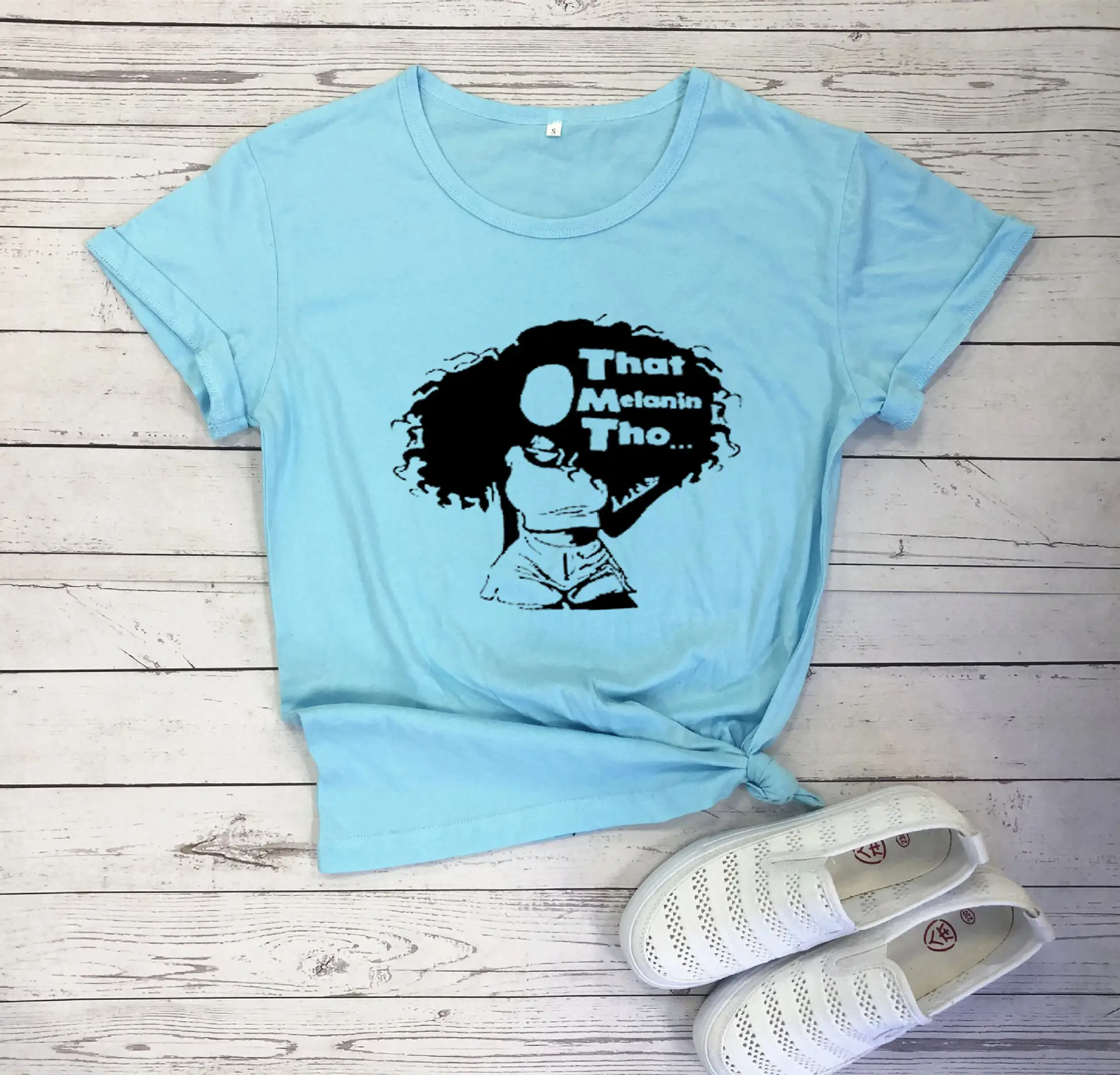 Foreign Trade T-Shirt Melanin Letters Short Sleeve - Image 13