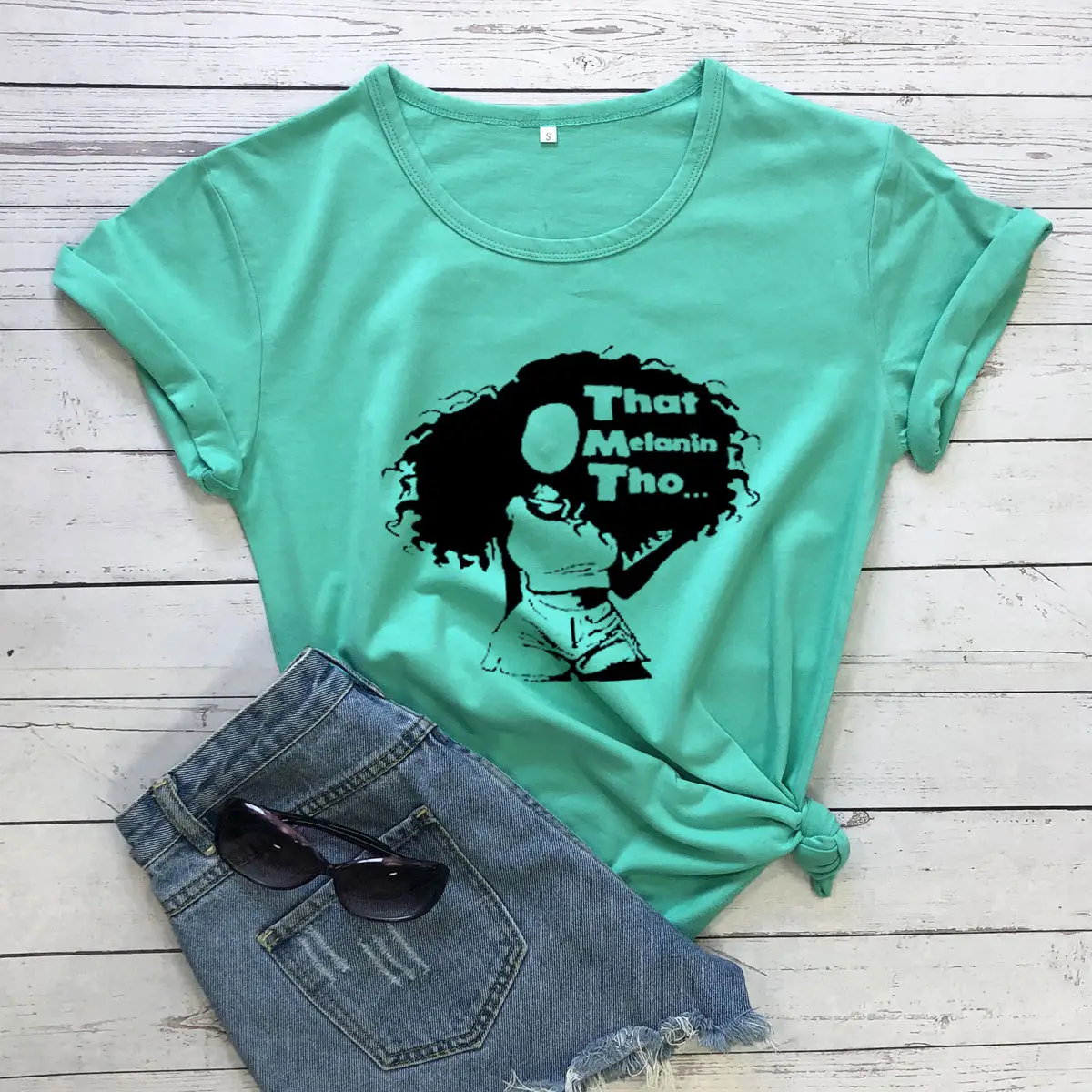 Foreign Trade T-Shirt Melanin Letters Short Sleeve - Image 14