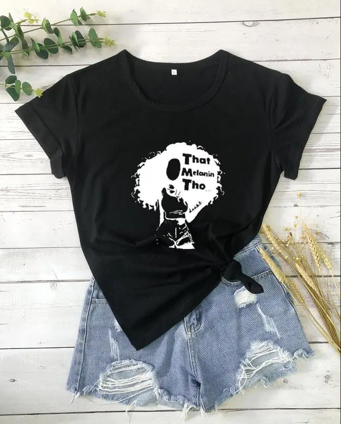 Foreign Trade T-Shirt Melanin Letters Short Sleeve - Image 2