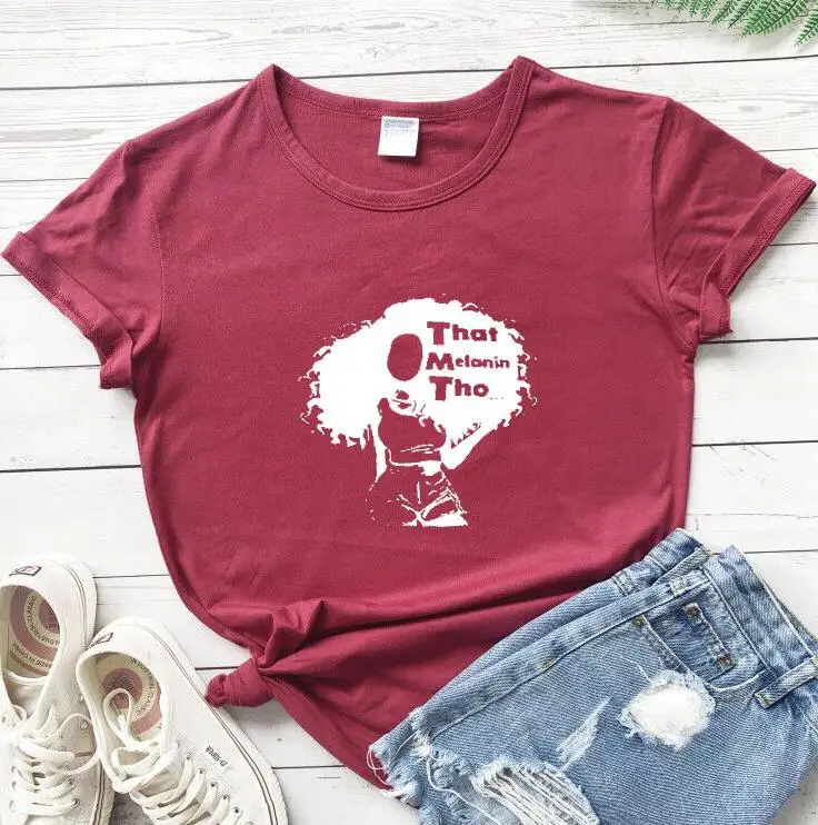 Foreign Trade T-Shirt Melanin Letters Short Sleeve - Image 9