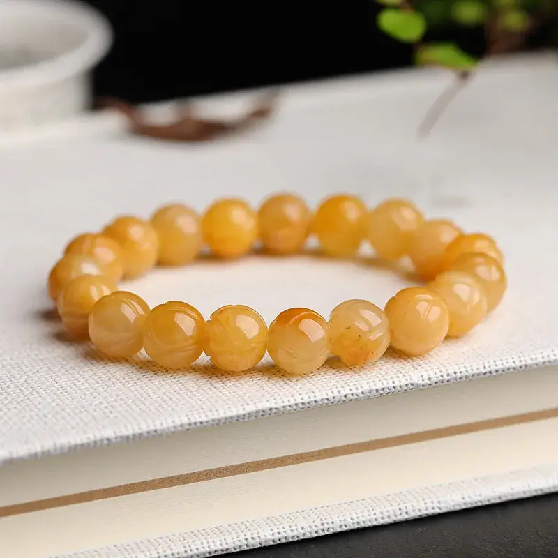 Jingyao Huanglong Jade Lotus Bead Bracelet 10mm Lucky