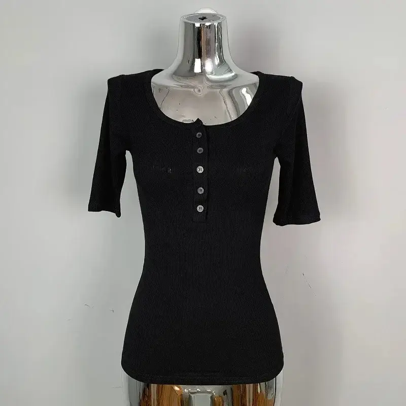Women Grey Collar T-Shirt Slim Fit - Image 2