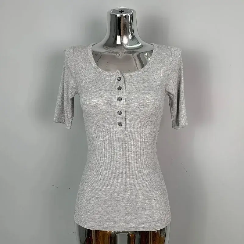 Women Grey Collar T-Shirt Slim Fit - Image 3