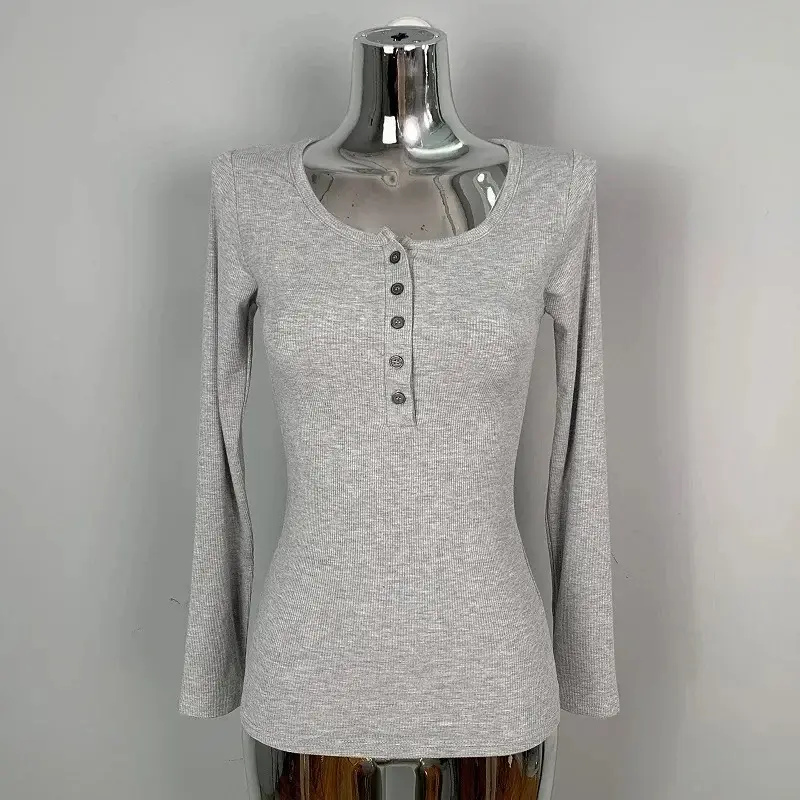 Women Grey Collar T-Shirt Slim Fit - Image 5