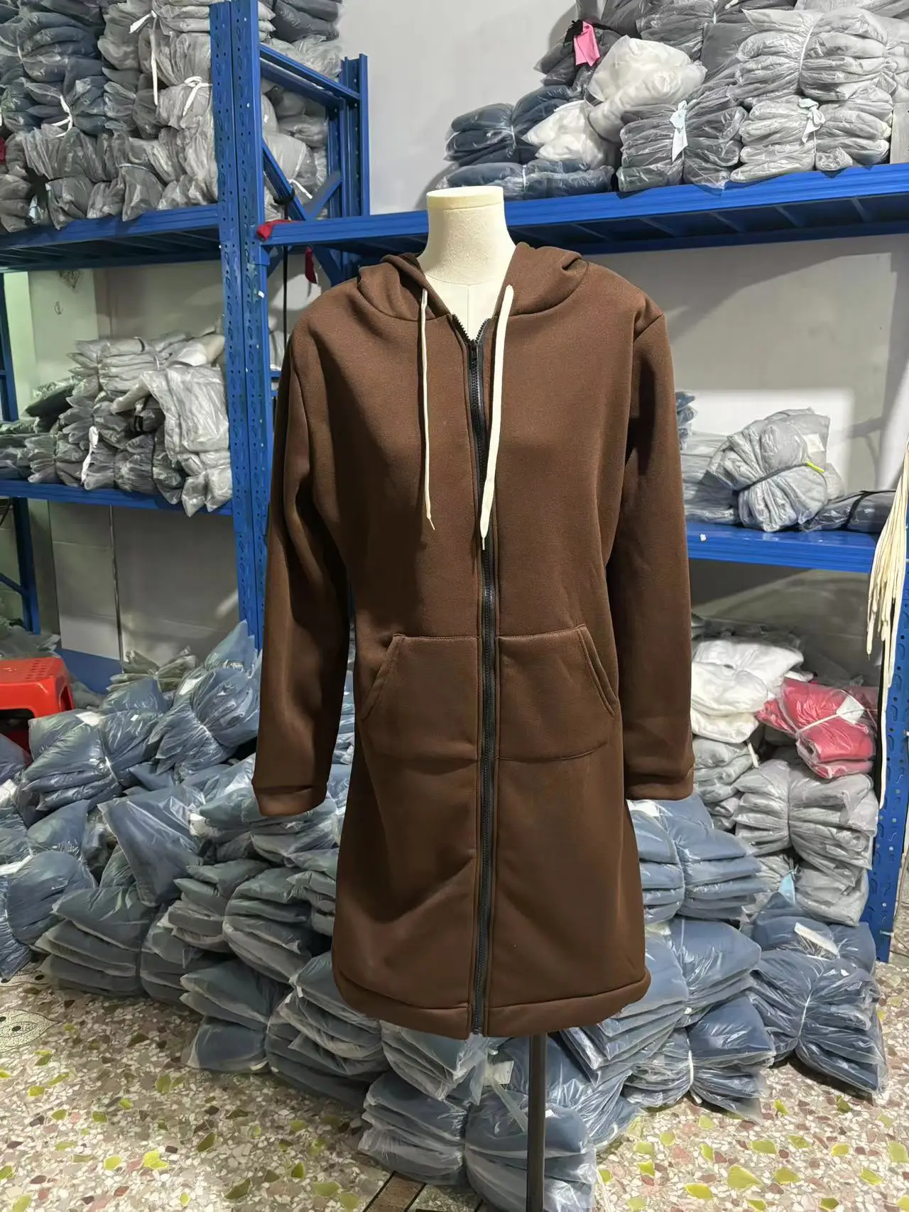 Women Blue Hooded Long Sleeve Sweater Coat - Image 27