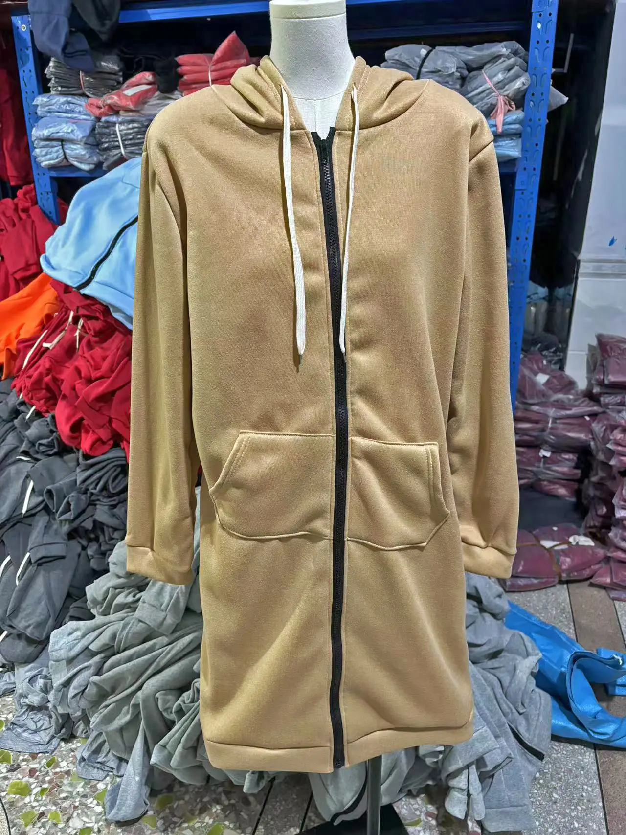 Women Blue Hooded Long Sleeve Sweater Coat - Image 30
