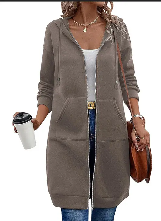 Women Blue Hooded Long Sleeve Sweater Coat - Image 32