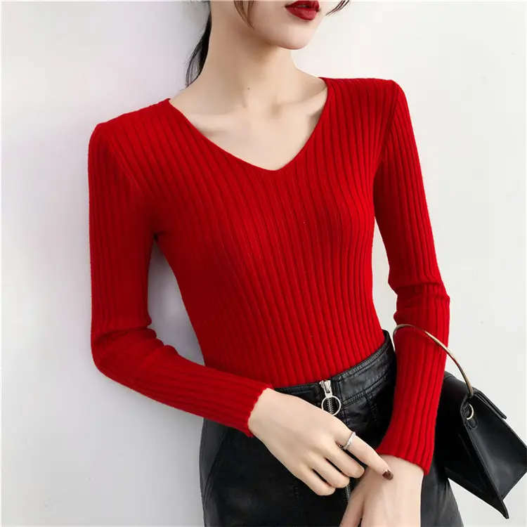 Women Black V-Neck Knit Pullover Sweater - Image 3