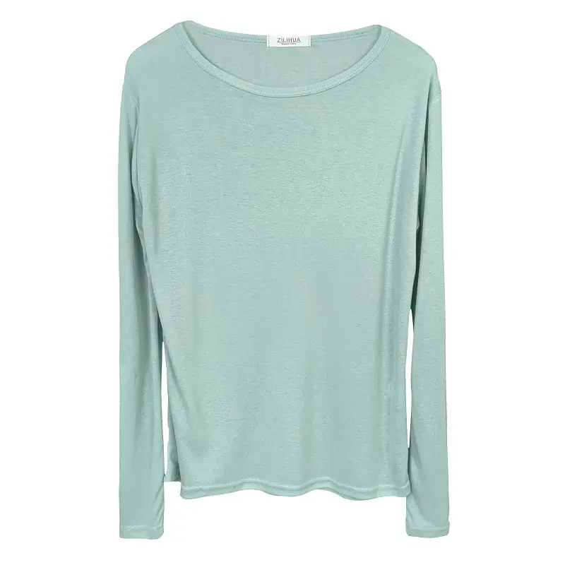 Women's Mint Green Long Sleeve Round Neck T-Shirt - Image 9