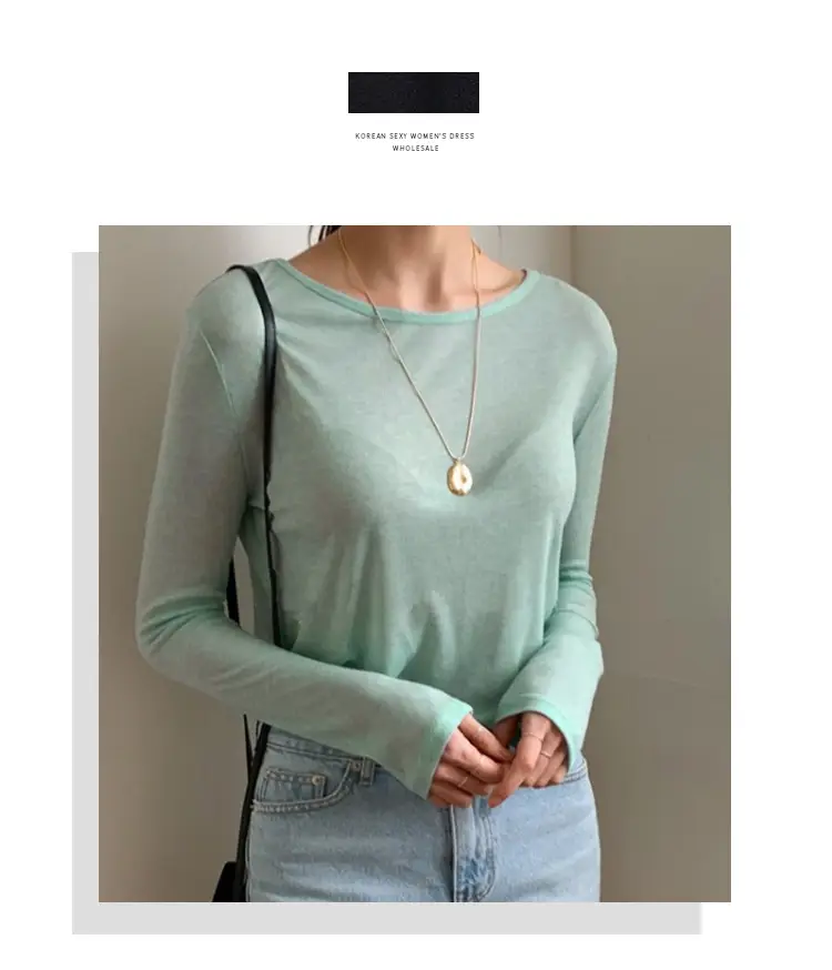 Women's Mint Green Long Sleeve Round Neck T-Shirt — feature 1