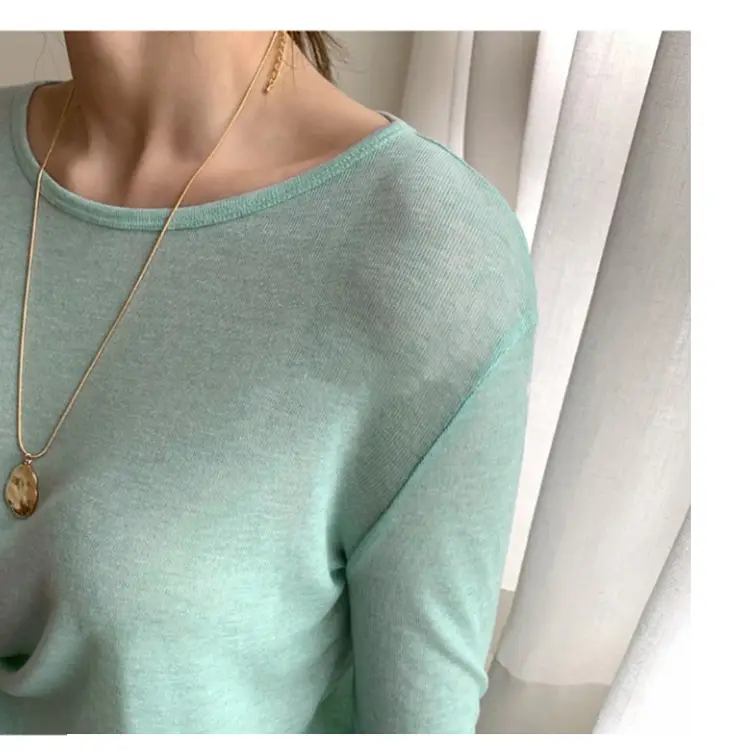 Women's Mint Green Long Sleeve Round Neck T-Shirt — feature 11