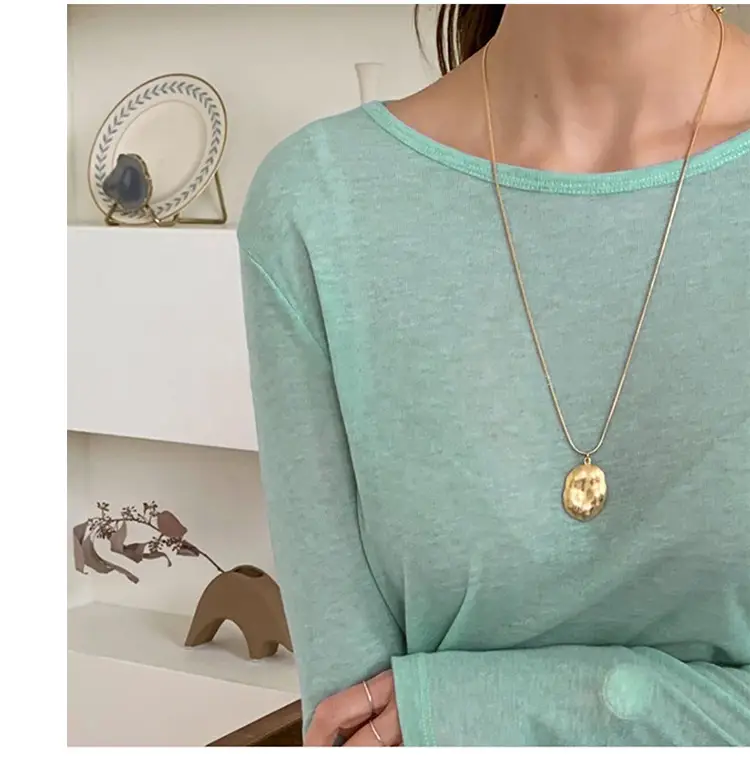 Women's Mint Green Long Sleeve Round Neck T-Shirt — feature 12