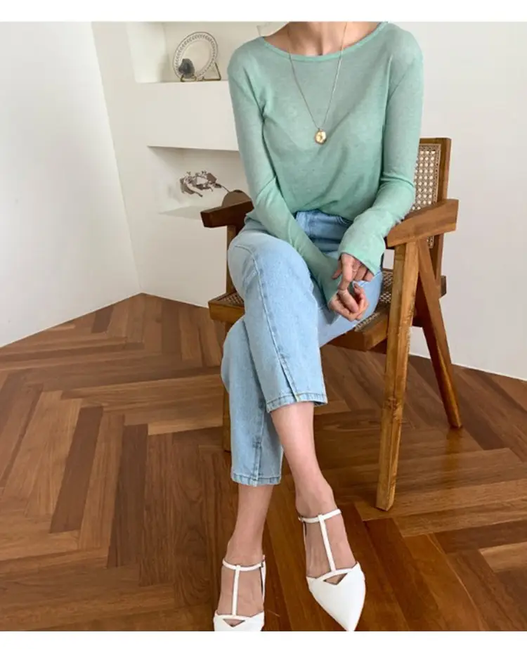 Women's Mint Green Long Sleeve Round Neck T-Shirt — feature 13