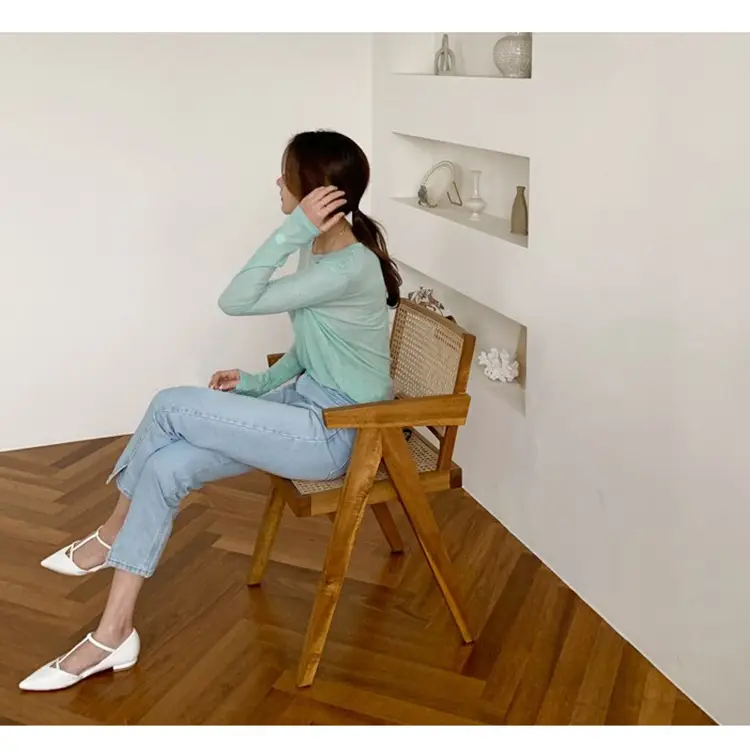 Women's Mint Green Long Sleeve Round Neck T-Shirt — feature 19