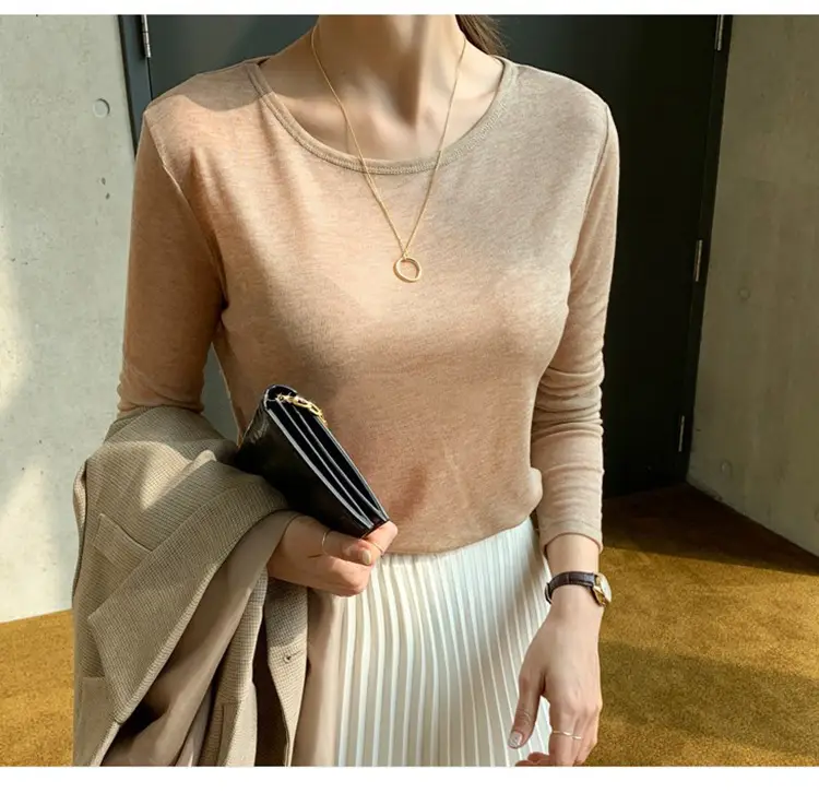 Women's Mint Green Long Sleeve Round Neck T-Shirt — feature 26