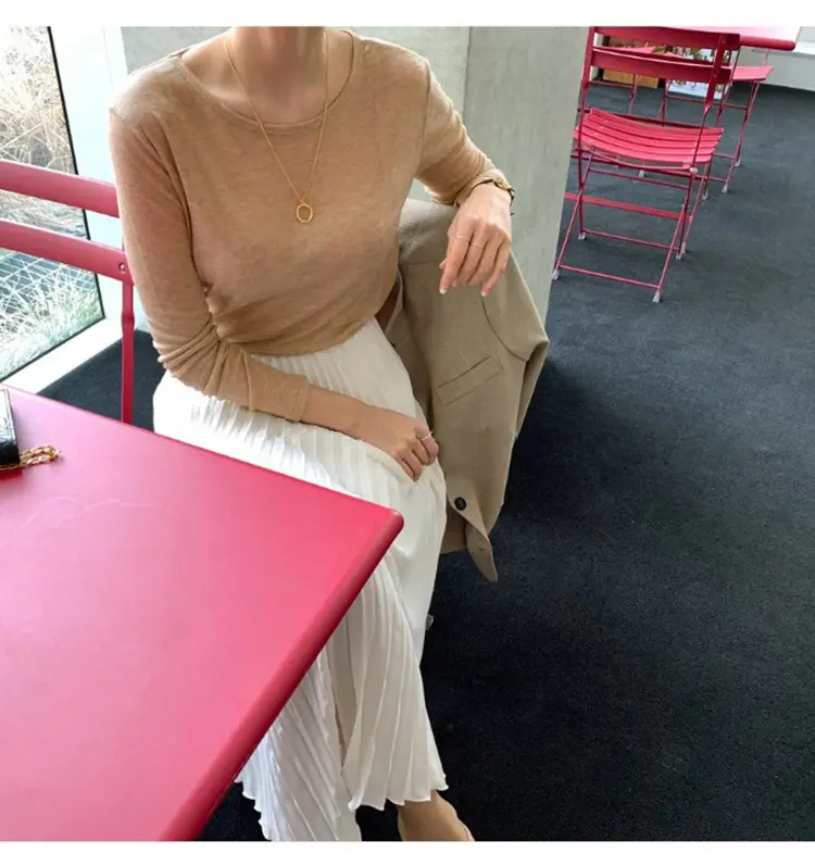 Women's Mint Green Long Sleeve Round Neck T-Shirt — feature 27