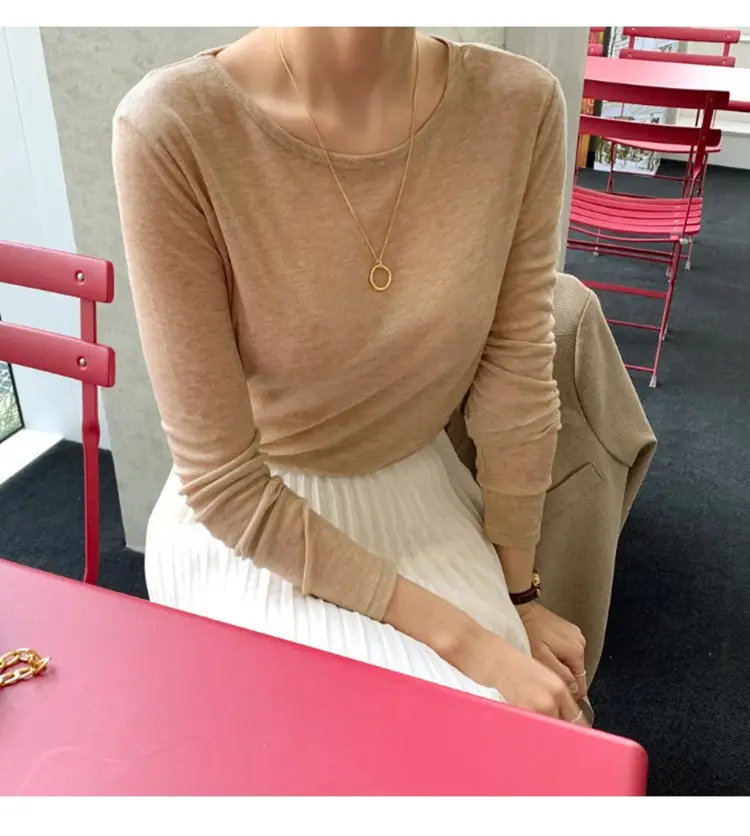 Women's Mint Green Long Sleeve Round Neck T-Shirt — feature 28
