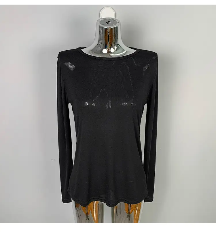 Women's Mint Green Long Sleeve Round Neck T-Shirt — feature 30