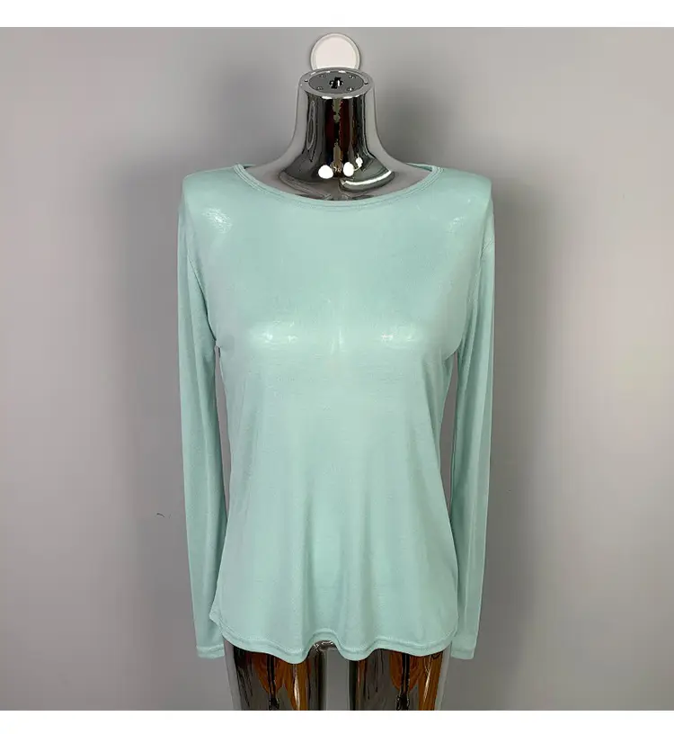 Women's Mint Green Long Sleeve Round Neck T-Shirt — feature 32
