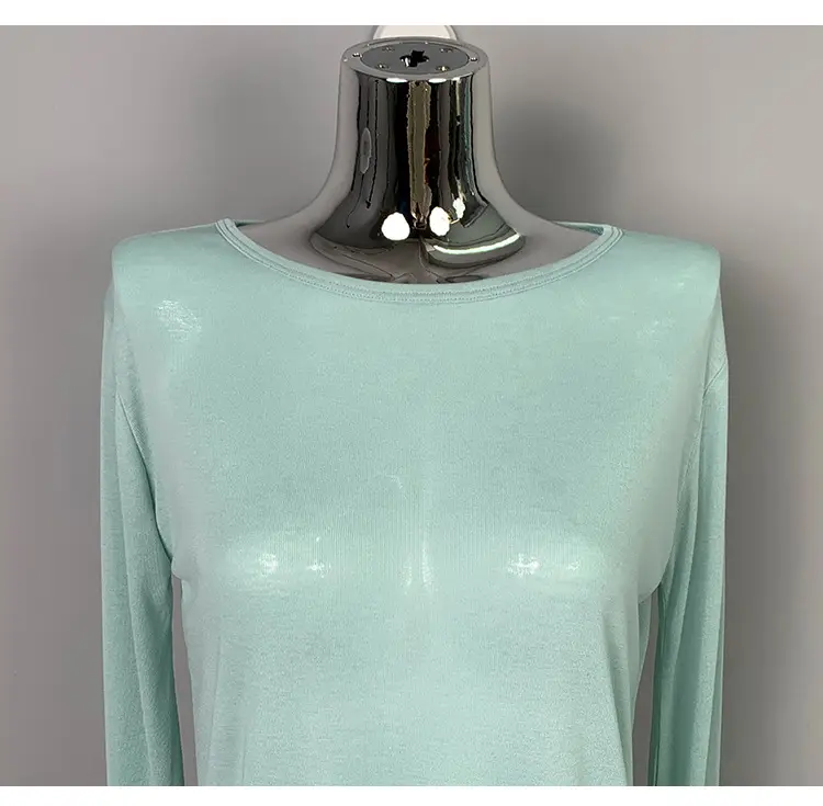 Women's Mint Green Long Sleeve Round Neck T-Shirt — feature 34