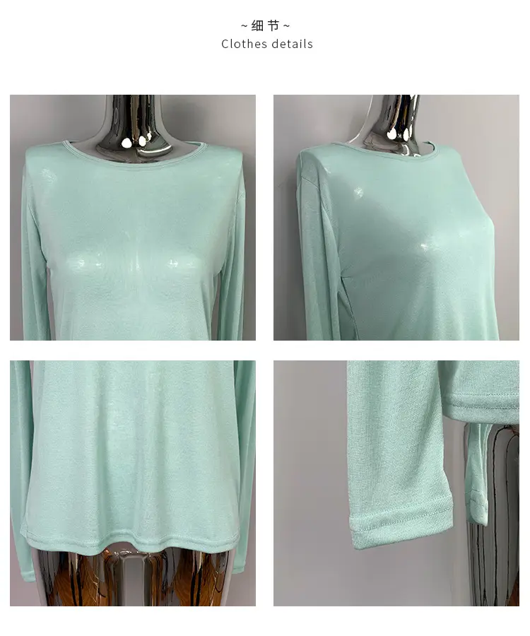 Women's Mint Green Long Sleeve Round Neck T-Shirt — feature 4