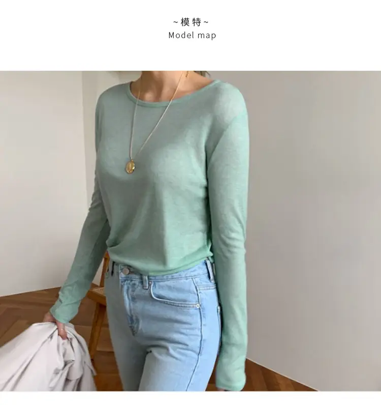 Women's Mint Green Long Sleeve Round Neck T-Shirt — feature 7