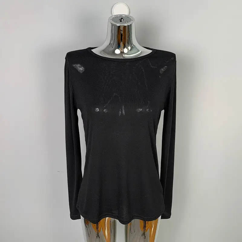 Women's Mint Green Long Sleeve Round Neck T-Shirt - Image 3