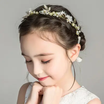 Girls Princess Headband Flower Wreath Mesh Hair Accessory