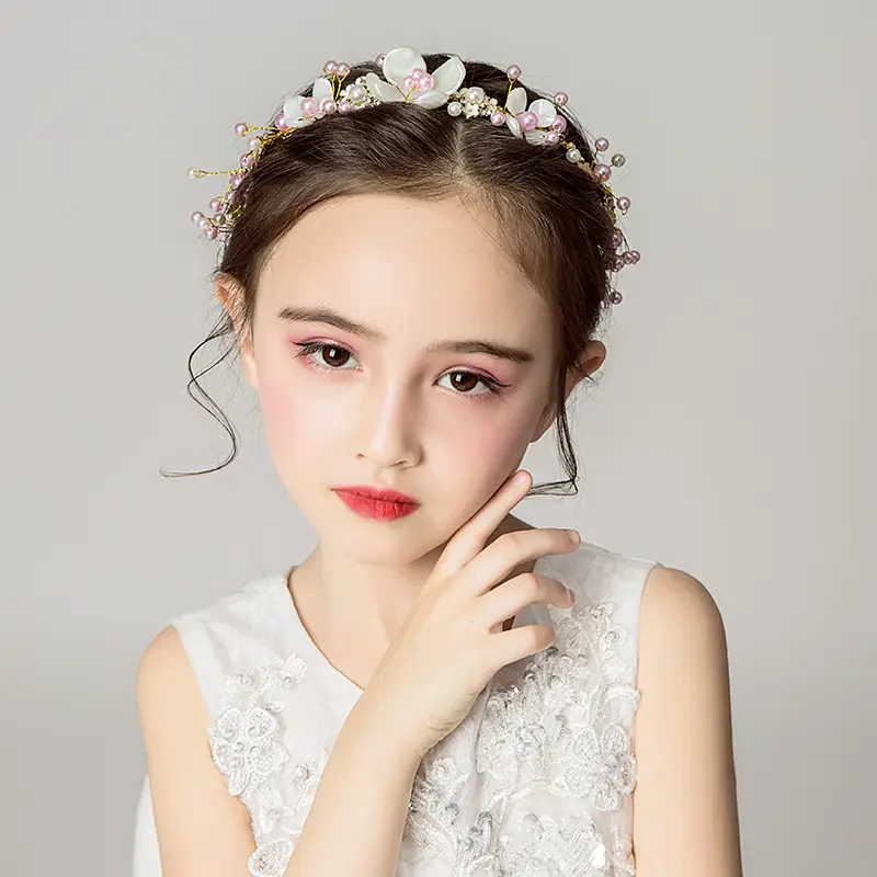 Girls Princess Headband Flower Wreath Mesh Hair Accessory