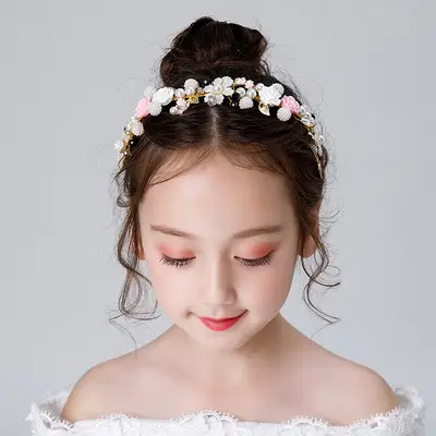 Girls Princess Headband Flower Wreath Mesh Hair Accessory