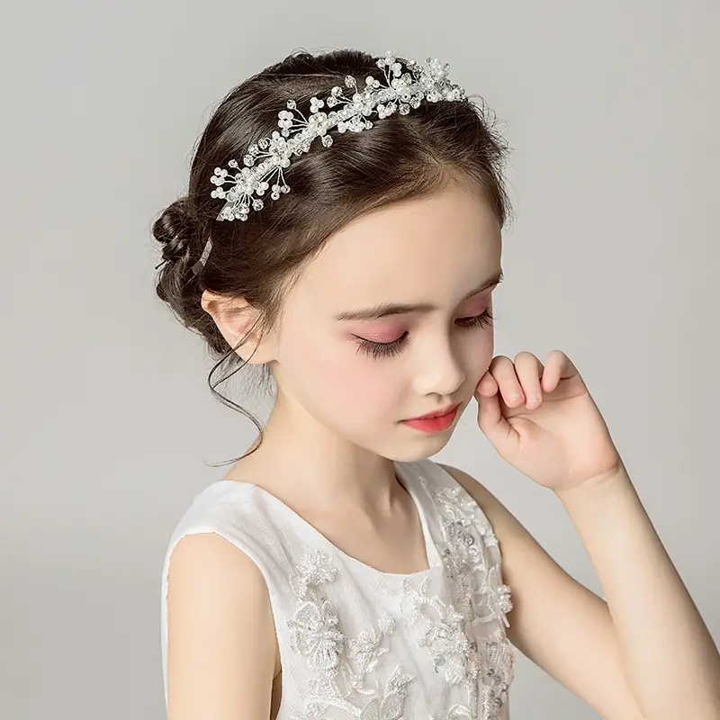 Girls Princess Headband Flower Wreath Mesh Hair Accessory