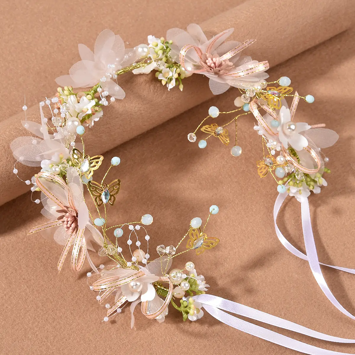 Girls Princess Headband Flower Wreath Mesh Hair Accessory