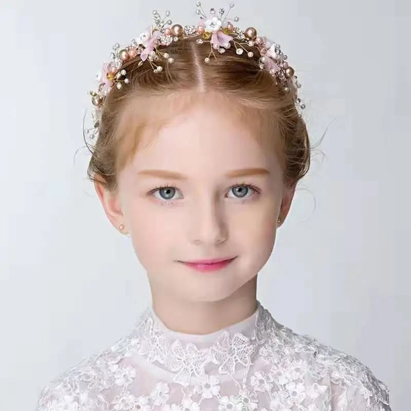 Girls Princess Headband Flower Wreath Mesh Hair Accessory