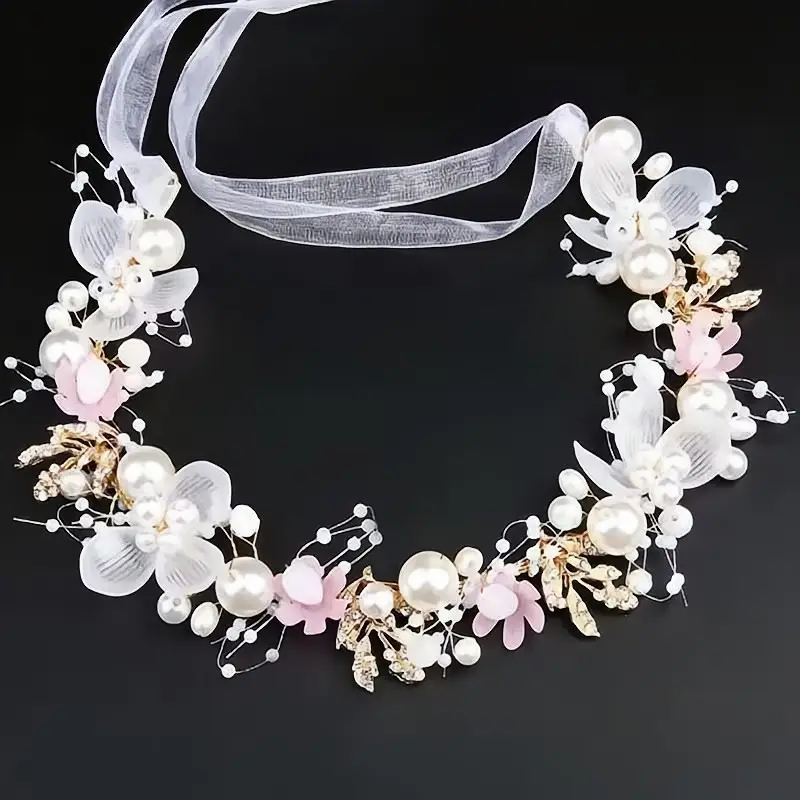 Girls Princess Headband Flower Wreath Mesh Hair Accessory