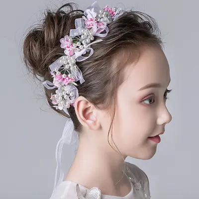Girls Princess Headband Flower Wreath Mesh Hair Accessory