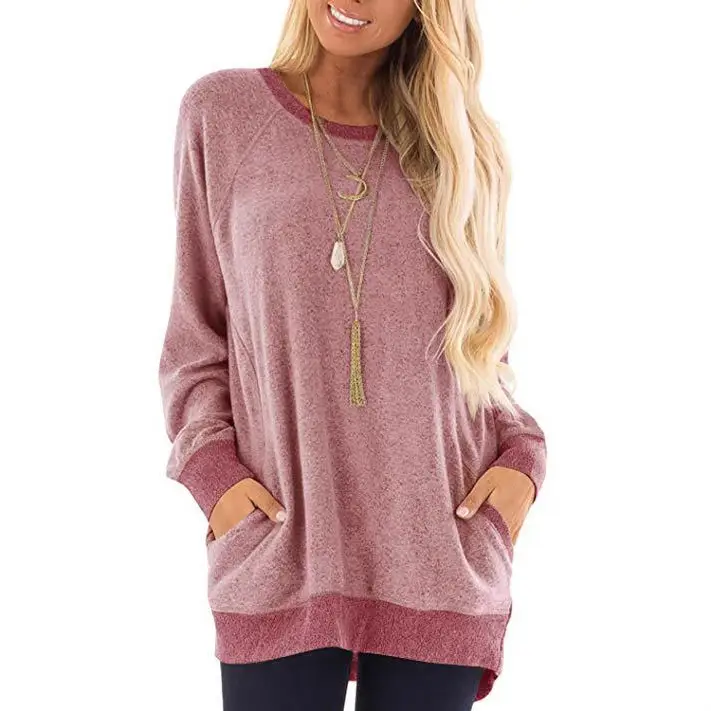 Women's Grey Contrast Pocket Sweatshirt Long Sleeve Pullover - Image 11